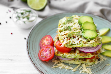 Tasty squash waffles on plate