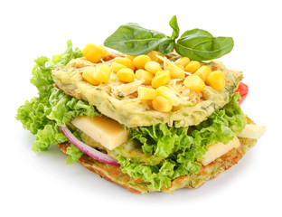 Tasty squash waffles on white background