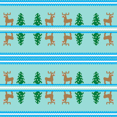 Christmas seamless pattern, card. Cute Christmas background - Xmas trees, deers. Design for textile, wallpaper, web, fabric, decor etc.