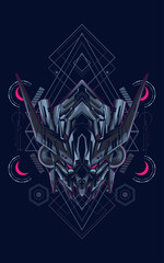 Fototapeta na wymiar Mecha head logo illustration with sacred geometry pattern as the background