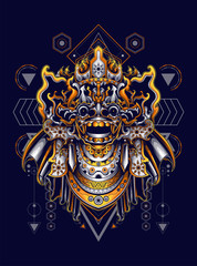 Barong leak the culture of Balinese with sacred geometry pattern as the background