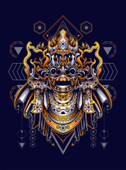 Barong leak the culture of Balinese with sacred geometry pattern as the background