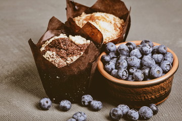 delicious airy muffins with blueberry berries