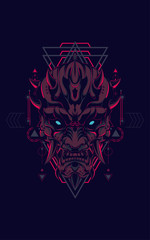 Devil head logo illustration with sacred geometry pattern as the background