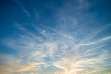 Beautiful sky with clouds, picturesque sunset or sunrise