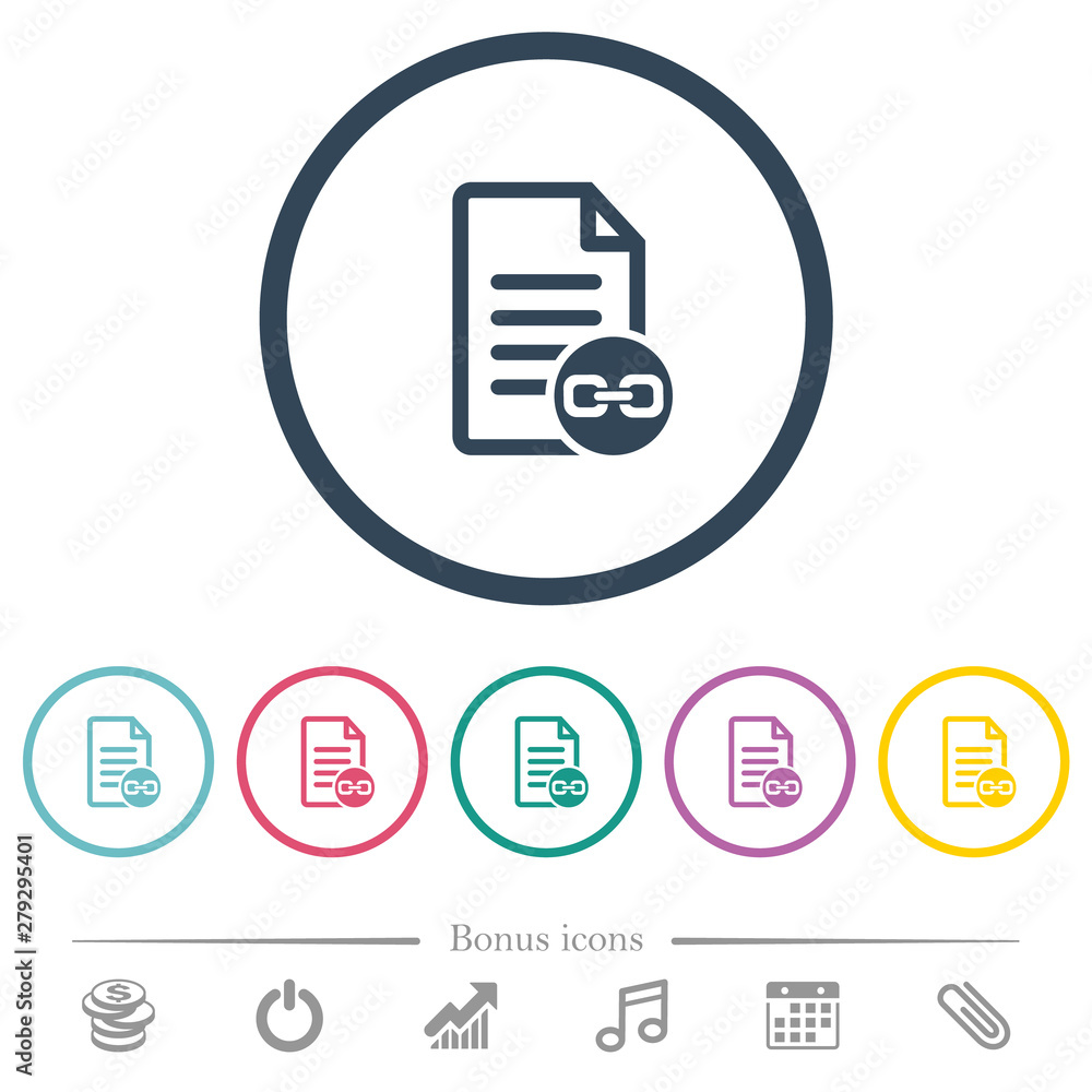 Poster document attachment flat color icons in round outlines