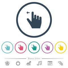 Right handed move left gesture flat color icons in round outlines