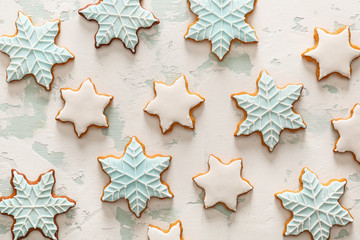 Tasty Christmas cookies on light background