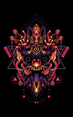 Barong jatayu leak the culture mask of Balinese with sacred geometry pattern as the background