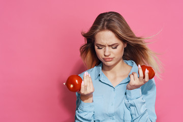 young girl with red apple