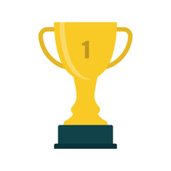 Flat icon trophy with 1st place isolated on white background. Vector illustration.