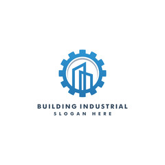 building logo icon, gear industrial home design symbol - vector