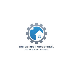 building logo icon, gear industrial home design symbol - vector