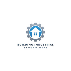 building logo icon, gear industrial home design symbol - vector