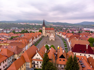 Fototapeta na wymiar Bardejov city center, Slovakia. Drone shot