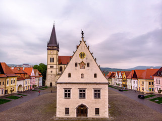 Naklejka premium Bardejov city center, Slovakia. Drone shot
