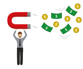 business man attracting money with magnet vector illustration EPS10