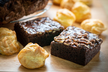 Fototapeta premium Close up of many kind of bakery on wooden background