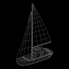 Yacht or sail boat. Luxury yacht race, sea sailing regatta concept. Wireframe low poly mesh vector illustration