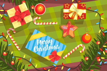 Christmas Presents Colorful Illustration With Classic Holiday Symbols Collection