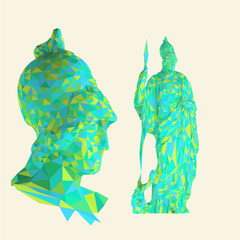 Colorful Greek Goddess Athena. Set of Playful Vibrant Sculptures on Isolated Background. Low Poly Vector 3D Rendering