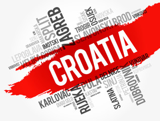 List of cities and towns in Croatia, word cloud collage, business and travel concept background