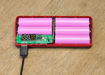 Power Bank with USB cable. Accumulator charging. External battery