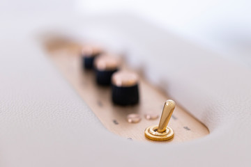 audio system white with gold, sound settings panel