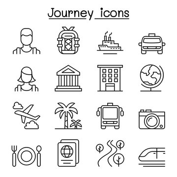 Travel & Tourism icon set in thin line style