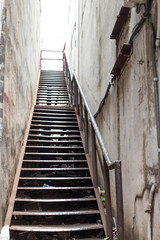 rusty metal stairs, rusty iron steps and handrails