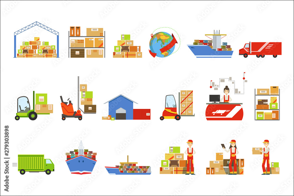 Poster logistics and delivery related set of objects