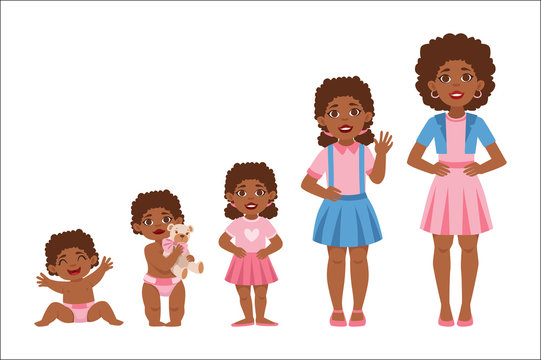 Black Girl Growing Stages With Illustrations In Different Age