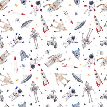 Watercolor Baby Space Vector Pattern