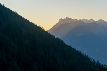 Mountains during early sunset in the Alps