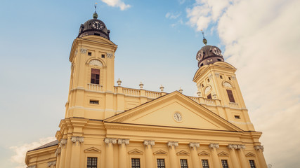 Fototapeta na wymiar Outside the Reformed Great Church of Debrecen
