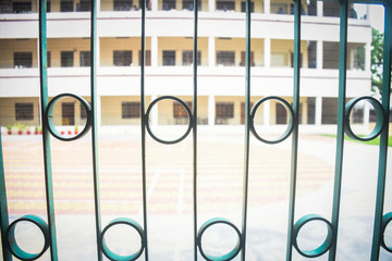 row of ring binders window closeup 
