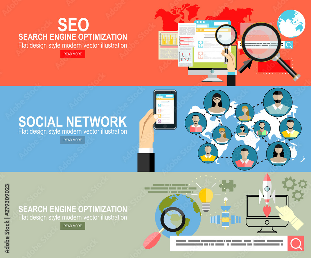 Poster flat design.social network. communication systems and technologies.infographics background seo optim