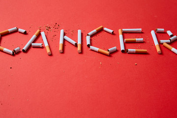 Slow death from smoking, stop smoke and fighting with cancer concept. The inscription cancer of...