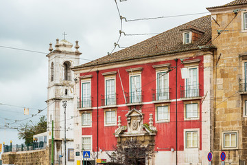 Lisbon, Portugal.- February 11, 2018: Old Town Lisbon. street view of typical houses in Lisbon, Portugal, Europe
