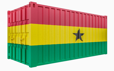3D Illustration of Cargo Container with Ghana Flag
