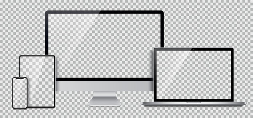 Realistic set of Monitor, laptop, tablet, smartphone - Stock Vector.