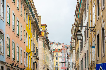 Obraz premium Lisbon, Portugal.- February 11, 2018: Street view of downtown in Lisbon, Portugal, Europe