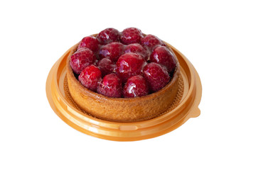 Raspberry tart isolated on white background