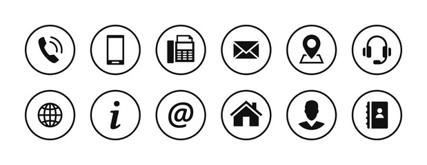 Set of contact icons in circles