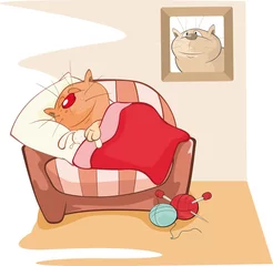 Foto op Plexiglas Vector Illustration of a Cute Cat. Cat Sleeping in the Room. Comics Book © liusa