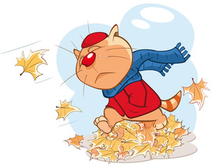 Vector Illustration Autumn Cat  Comics Book