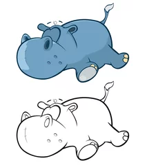 Foto op Plexiglas Vectorillustratie van een schattige kleine Hippo stripfiguur. Kleurboek. © liusa