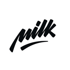 Fototapeta premium Lettering Milk, hand written design for label, brand, badge. Graphic design logo for farm dairy shop, branding and advertising. Vector Illustration