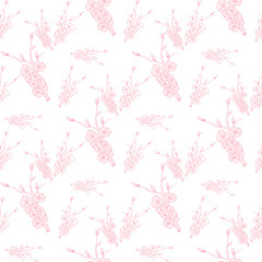 Line art illustration apple or peach brunch tree backdrop.Floral organic background. Vintage floral pattern