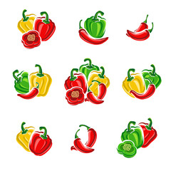 Chili and pepper set. Collection icon pepper. Vector